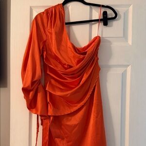 Vibrant One-Shoulder Orange Dress